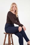 Göğüs Drape Detaylı Kayık Yaka Kadın Bluz 5867117 KAHVE