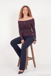 Göğüs Drape Detaylı Kayık Yaka Kadın Bluz 5867117 BORDO