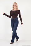 Göğüs Drape Detaylı Kayık Yaka Kadın Bluz 5867117 KAHVE