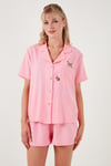 Gömlek Yaka Beli Lastikli Kısa Kollu Şortlu Kadın Pijama Takımı 611PT00123 PEMBE