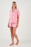 Gömlek Yaka Beli Lastikli Kısa Kollu Şortlu Kadın Pijama Takımı 611PT00123 PEMBE