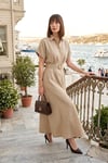 Gömlek Yaka Kemerli Maxi Boy Kadın Elbise 6922376 VİZON