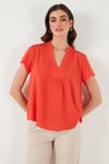 Güpür Detaylı % 100 Pamuk Regular Fit V Yaka Kadın Bluz 611BZ0286 NAR ÇİÇEĞİ