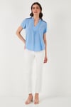 Güpür Detaylı % 100 Pamuk Regular Fit V Yaka Kadın Bluz 611BZ0286 BEBE MAVİ