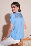 Güpür Detaylı % 100 Pamuk Regular Fit V Yaka Kadın Bluz 611BZ0286 BEBE MAVİ