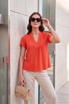 Güpür Detaylı % 100 Pamuk Regular Fit V Yaka Kadın Bluz 611BZ0286 NAR ÇİÇEĞİ
