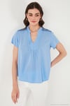 Güpür Detaylı % 100 Pamuk Regular Fit V Yaka Kadın Bluz 611BZ0286 BEBE MAVİ