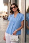 Güpür Detaylı % 100 Pamuk Regular Fit V Yaka Kadın Bluz 611BZ0286 BEBE MAVİ