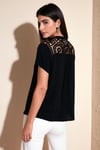 Güpür Detaylı % 100 Pamuk Regular Fit V Yaka Kadın Bluz 611BZ0286 SİYAH