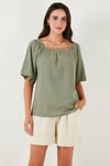 Güpürlü Regular Fit Kare Yaka Kadın Bluz 5869003 Olive