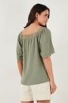 Güpürlü Regular Fit Kare Yaka Kadın Bluz 5869003 Olive