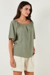 Güpürlü Regular Fit Kare Yaka Kadın Bluz 5869003 Olive