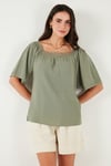 Güpürlü Regular Fit Kare Yaka Kadın Bluz 5869003 Olive