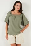 Güpürlü Regular Fit Kare Yaka Kadın Bluz 5869003 Olive