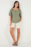 Güpürlü Regular Fit Kare Yaka Kadın Bluz 5869003 Olive