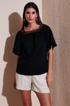 Güpürlü Regular Fit Kare Yaka Kadın Bluz 5865652 SİYAH