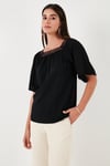 Güpürlü Regular Fit Kare Yaka Kadın Bluz 5865652 SİYAH