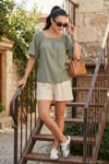 Güpürlü Regular Fit Kare Yaka Kadın Bluz 5869003 Olive