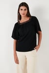 Güpürlü Regular Fit Kare Yaka Kadın Bluz 5865652 SİYAH