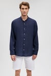Hakim Yaka Regular Fit Keten Erkek Gömlek 0210827-84371 KOYU LACIVERT