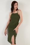 Halter Yaka İp Askılı Yırtmaçlı Kadın Elbise 6057149 AÇIK HAKİ