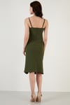 Halter Yaka İp Askılı Yırtmaçlı Kadın Elbise 6057149 AÇIK HAKİ