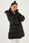 İçi Peluş Astarlı Çıkarılabilir Kapüşonlu Suya Dayanıklı Kız Çocuk Mont 5761910 SİYAH