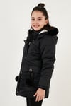 İçi Peluş Astarlı Kapüşonlu Şişme Kız Çocuk Mont 6035034 SİYAH