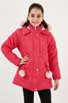 İçi Peluş Astarlı Kapüşonlu Şişme Kız Çocuk Mont 6035034 KIRMIZI