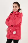 İçi Peluş Astarlı Kapüşonlu Şişme Kız Çocuk Mont 6035034 KIRMIZI