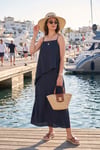 İnce Askılı Yırtmaçlı Asimetrik Dökümlü Modal Maxi Kadın Elbise 6922403 LACİVERT
