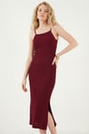 İp Askılı Fitted-Vücuda Oturan Yırtmaçlı Midi Kadın Elbise 5865573 BORDO