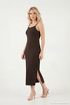 İp Askılı Fitted-Vücuda Oturan Yırtmaçlı Midi Kadın Elbise 5865573 KAHVE