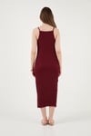 İp Askılı Fitted-Vücuda Oturan Yırtmaçlı Midi Kadın Elbise 5865573 BORDO