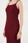 İp Askılı Fitted-Vücuda Oturan Yırtmaçlı Midi Kadın Elbise 5865573 BORDO