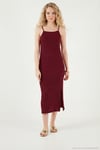 İp Askılı Fitted-Vücuda Oturan Yırtmaçlı Midi Kadın Elbise 5865573 BORDO