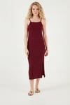 İp Askılı Fitted-Vücuda Oturan Yırtmaçlı Midi Kadın Elbise 5865573 BORDO