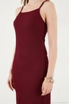 İp Askılı Fitted-Vücuda Oturan Yırtmaçlı Midi Kadın Elbise 5865573 BORDO