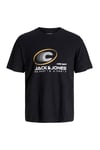 Jack & Jones Core Jcovibrant Baskılı % 100 Pamuk Relaxed Fit Bisiklet Yaka Erkek T Shirt 12277744 SİYAH