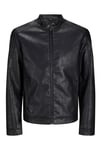 Jack & Jones Essentials Jjedylan Regular Fit Dik Yaka Fermuarlı Erkek Deri Ceket 12261195 SİYAH