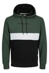 Jack & Jones Essentials Jjereid Renk Bloklu Kapüşonlu Erkek Sweat 12233959 Koyu Yeşil-Siyah