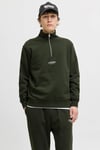Jack & Jones Essentials Jjesoho Pamuklu Regular Fit Fermuarlı Dik Yak Erkek Sweat 12278793 KOYU YEŞİL
