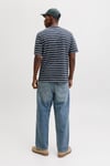 Jack & Jones Originals Çizgili Pamuklu Relaxed Fit Bisiklet Yaka Erkek T Shirt 12291021 LACİVERT-BEYAZ