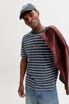Jack & Jones Originals Çizgili Pamuklu Relaxed Fit Bisiklet Yaka Erkek T Shirt 12291021 LACİVERT-BEYAZ