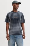 Jack & Jones Originals Çizgili Pamuklu Relaxed Fit Bisiklet Yaka Erkek T Shirt 12291021 LACİVERT-BEYAZ