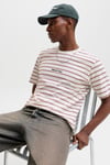 Jack & Jones Originals Çizgili Pamuklu Relaxed Fit Bisiklet Yaka Erkek T Shirt 12291021 BEYAZ-BORDO