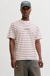 Jack & Jones Originals Çizgili Pamuklu Relaxed Fit Bisiklet Yaka Erkek T Shirt 12291021 BEYAZ-BORDO