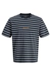 Jack & Jones Originals Çizgili Pamuklu Relaxed Fit Bisiklet Yaka Erkek T Shirt 12291021 LACİVERT-BEYAZ