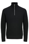Jack & Jones Premium Jprbluchrister Pamuklu Regular Fit Yarım Fermuarlı Dik Yaka Erkek Kazak 12259644 SİYAH