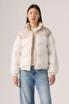 Kapitoneli Regular Fit Dik Yaka Kadın Mont 003FV-0000 Beyaz-Taş